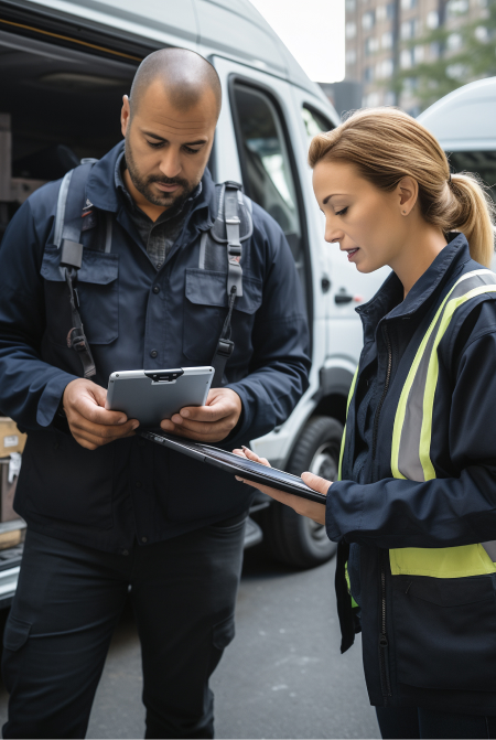Field workers inspecting assets using tablets